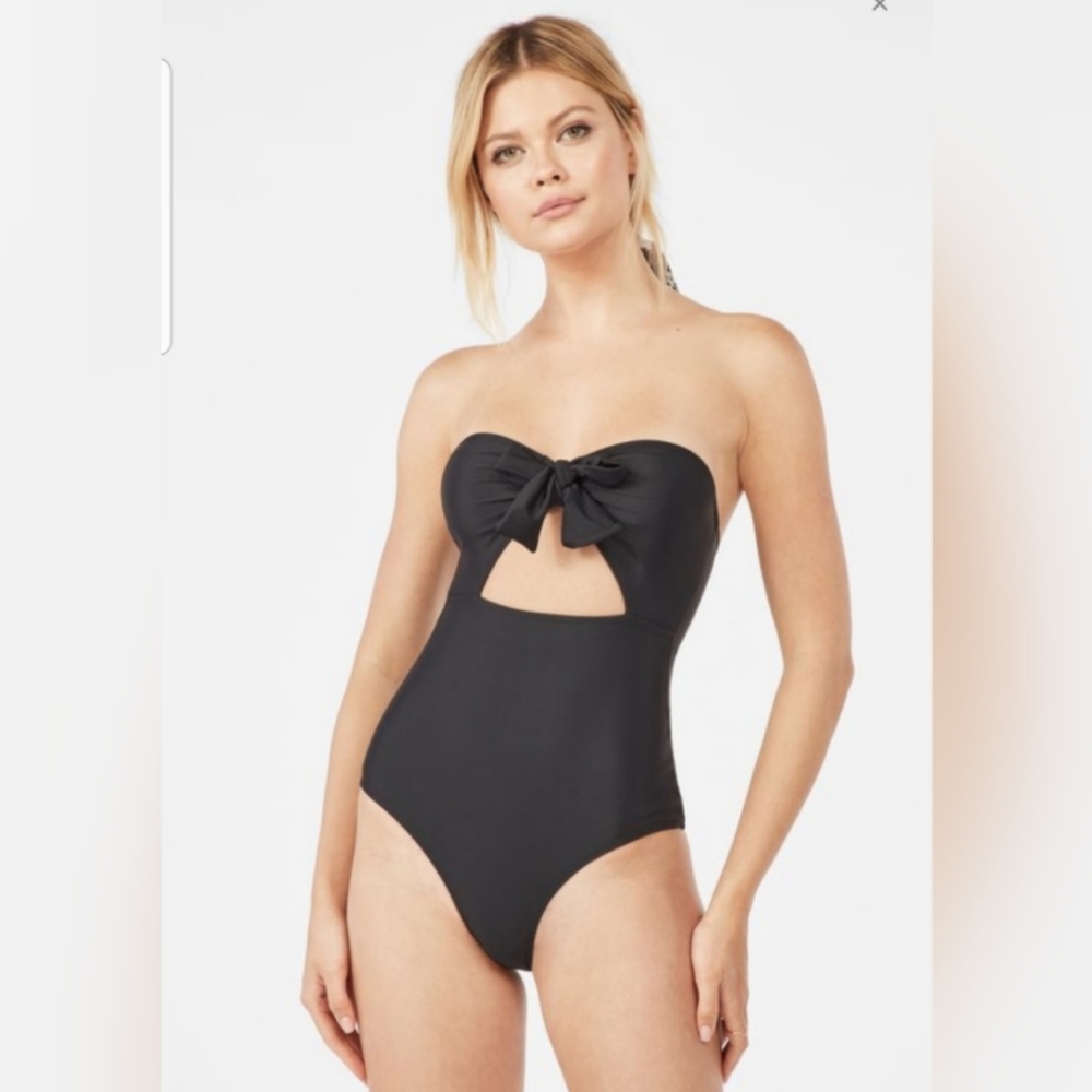 JustFab Black One-Piece Tie Front Bathing Swimsuit - Picture 1 of 4